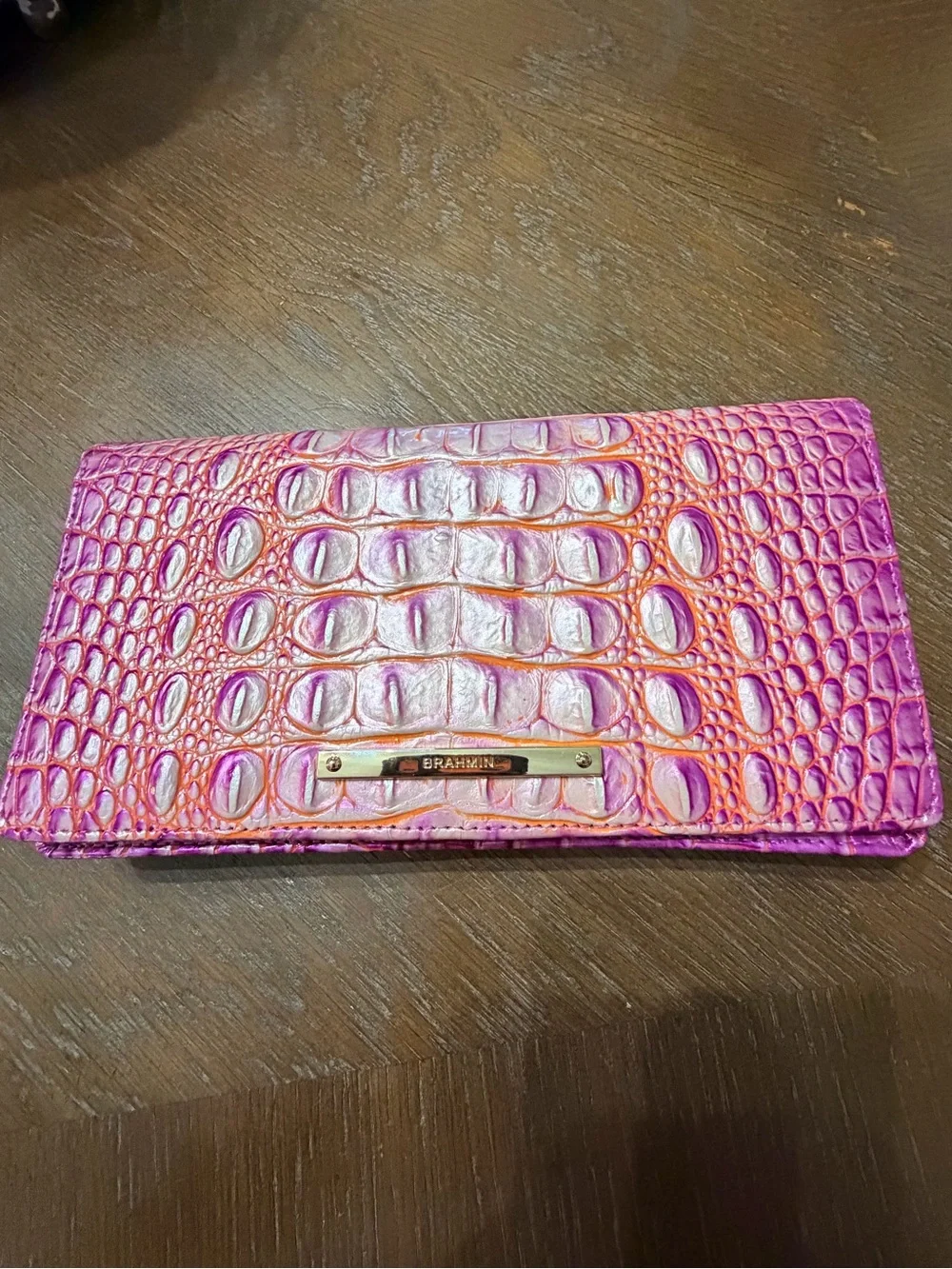 Brahmin large wristlet Pink Croc-Embossed Leather Wallet